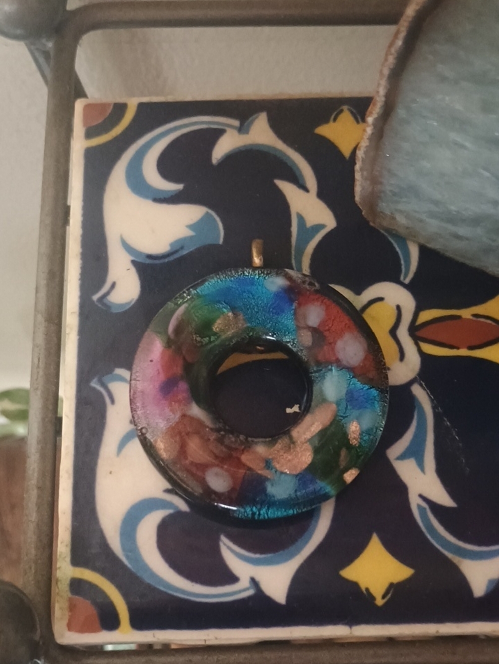 Iridescent Multicolored Glass Circle Pendant